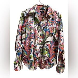 Lauren Ralph Lauren Paisley Print Button Down Shirt L Cotton Non-Iron